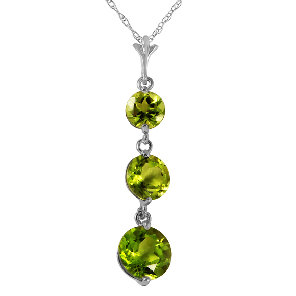 14K. SOLID GOLD NECKLACE WITH NATURAL PERIDOTS (White Gold)